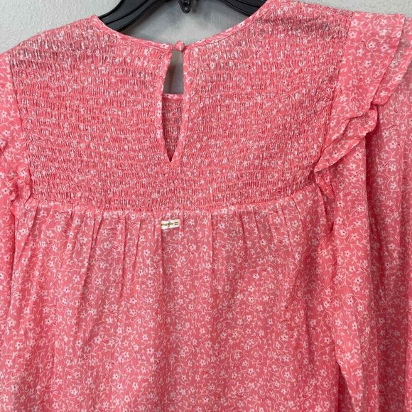 Billabong x Wrangler Carefree Top Womens Medium Floral Ruffled Smocked Prairie - Picture 6 of 14